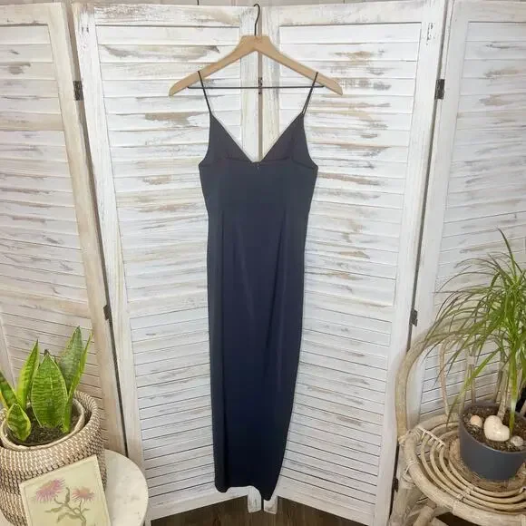 SHONA JOY Women's Size 2 Drape Front Maxi Dress Spaghetti Strap V Neck Charcoal - Picture 9 of 11